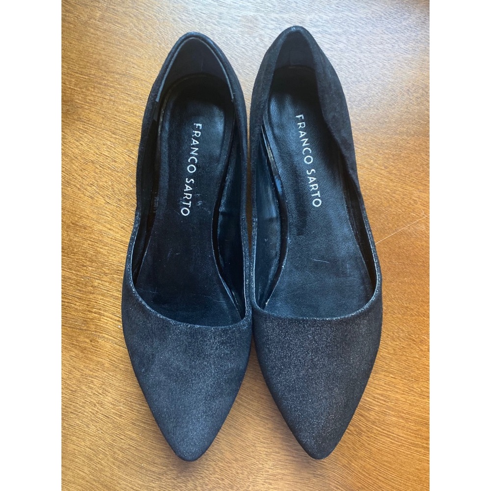 Black Suede Leather Shimmer Pointed Flats NEW